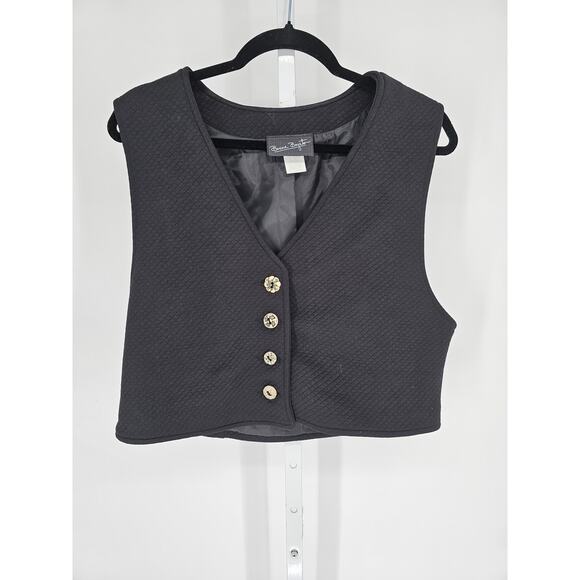 Vintage 1990s Bonnie Boynton Womens Sz XL Button Front Black Quilted Vest Crop - Picture 1 of 4